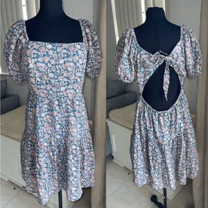 Japna Blue and Pink Floral Backless Dress